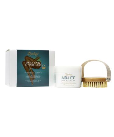 Daily Premium Skin Care Kit for Legs - Air-Lite Leg Contouring Firming Cream & Lymph-Lite Natural Exfoliating Dry Body Brush for Lymphatic Drainage & Cellulite
