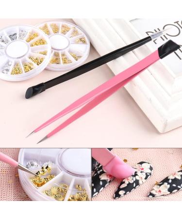 Nail Tweezers Double Sided Nail Art Sticker Silicone Press Rhinestone Picker Nippers Pink Brushes - Buy Online on SooperMarket.com
