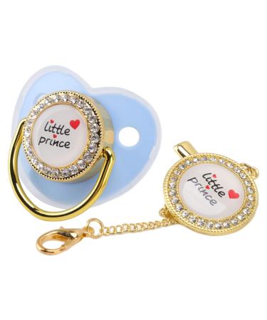 Luxurious baby pacifier safety baby pacifier made of silicone loving heart funny rhinestones BPA-free with baby clip (blue)
