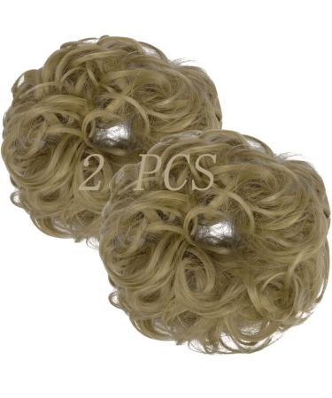 OMGREAT 2PCS Thick Updo Messy Hair Buns Curly Wavy Ponytail Extensions Hairpieces juva bun Hair Scrunchies for Women Girls Color Ash Blonde 2 PCS 5# Ash Blonde