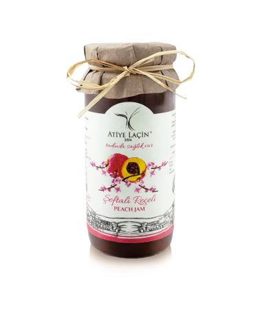 ATIYE LACIN Peach Jam (Seftali Receli) | Made by 100% Natural Hand-picked Peach | Preservative Colorant Thickener Additive Free | No Refined Sugar Made by Beet Sugar | 100% Vegan | 250 gr