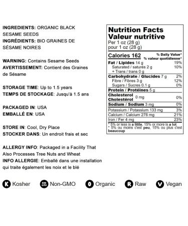 Organic Raw Black Sesame Seeds 2 lbs - Non-GMO, Unhulled, Kosher, Vegan - High in Calcium, Iron & Fiber - Ideal for Tahini Paste - Bulk Pack - Buy Online on SooperMarket.com