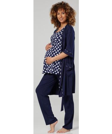 Happy Mama Maternity Nursing 3pcs Nightwear Set - Navy With Hearts - Pants, Top, Robe - Buy Online on SooperMarket.com