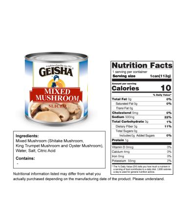 GEISHA Mixed Mushroom Sliced 4oz (Pack of 12) | Halal Certified, NON-GMO, Gluten Free | High Fiber, Low Calorie - Buy Online on SooperMarket.com