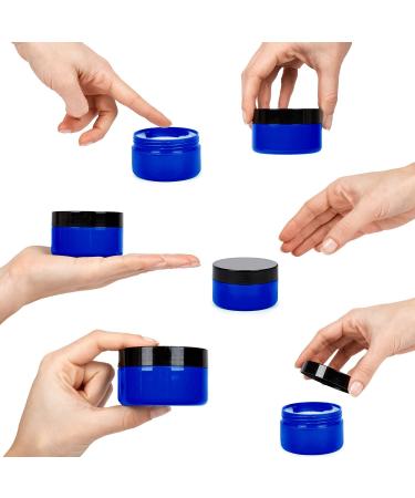 5 oz Blue Plastic Cosmetic Jars with Lids - Set of 12 Refillable Containers for Creams, Lotions, Makeup, Bath Salt, Ointments, and Body Butter - Buy Online on SooperMarket.com