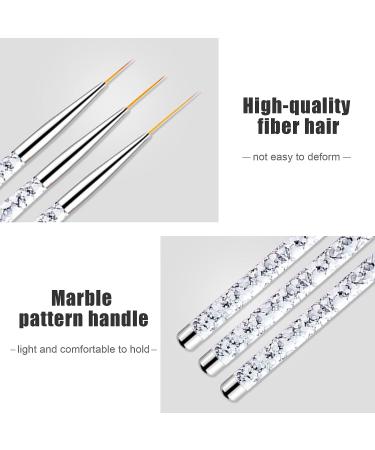 Sularpek Professional Nail Art Liner Brush Set - 3PCS UV Gel Painting Brushes for Short Strokes, Details, Blending, and Elongated Lines - White Marble Design - Buy Online on SooperMarket.com