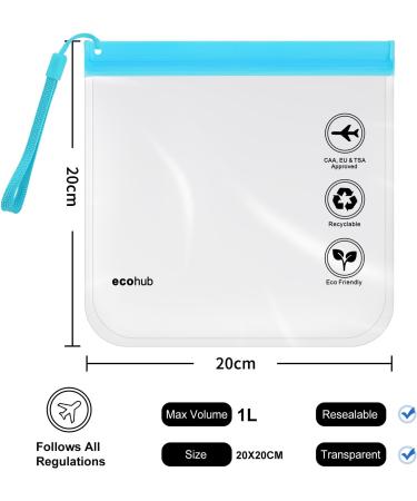 ECOHUB Airport Security Liquids Bags - 2 Pack Clear EVA Airport Travel Toiletry Bags (Blue) - Airline Approved Zip Lock Bags with Carrying Handle - Buy Online on SooperMarket.com