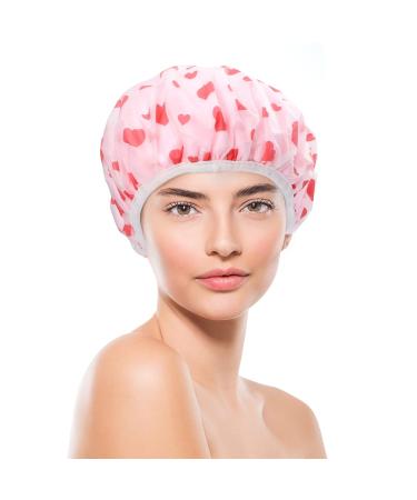 FRCOLOR Girl Beanie Shower Cap - Reusable Floral Printed Spa Cap for Girls - Elastic Double Wrap Protector for Beauty Bonnet - Salon Bathing Cap for Women - Pink, 29x29cm - Buy Online on SooperMarket.com