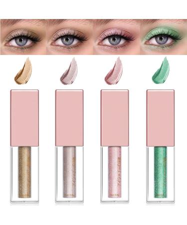 Reddhoon Liquid Glitter Eyeshadow 4 Colors Metallic Glitter Shimmer Liquid Eyeliner Waterproof Long Lasting Quick-Drying Sparkling Liquid Glitter Eyeliner Eye Shadow Eye Makeup Set B