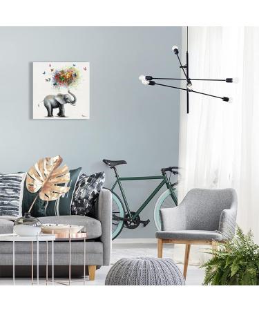 Colorful Butterfly Elephant Nursery Wall Art Print - Heart Balloon Design - 30x30CM Canvas Framed Decor - Buy Online on SooperMarket.com