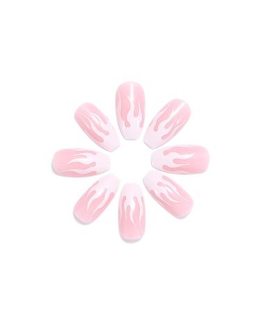 VATOCU Short Pink French Flame Coffin Press-On Nails - 24 Shiny Ballerina Nail Tips for Women & Girls - Buy Online on SooperMarket.com