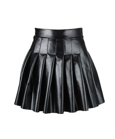 Sanahy Women's High Waist PU Leather Pleated Solid Short Mini Skater Skirt A-line Flared Casual Stretchy Short Skirt Tennis Skirt
