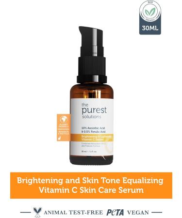 The Purest Solutions Brightening & Lightening Vitamin C Serum (10% Ascorbic Acid & 0.5% Ferulic Acid) - Revitalize & Renew Dull Skin - Anti-Aging Care & Anti-Stress Care - Vegan | Cruelty Free (30 ml) - Buy Online on SooperMarket.com