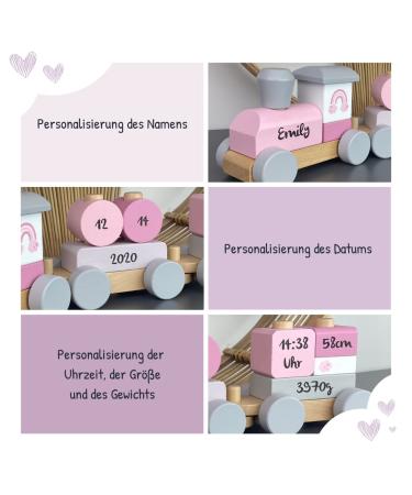 Personalized Pink Railway Train Gift for Girls | Custom Wooden Train with Names & Dates | Ideal Personalized Baby Gifts - Buy Online on SooperMarket.com