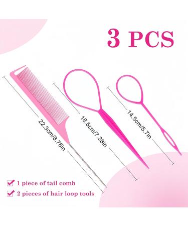 Sularpek 3pcs Topsy Tail Hair Tool Set - Pink Looping Hair Styling Kit with Comb - Ideal for French Braids & Creative Hairstyles - Buy Online on SooperMarket.com