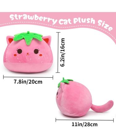 Cute Strawberry Cat Plush Pillow 20cm - Soft Stuffed Animal Toy for Kids - Kawaii Decor for Girls and Boys - Buy Online on SooperMarket.com