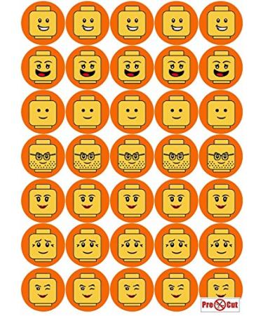 35 x Pre Cut Minifigure Faces Cake Cupcake Toppers/Decorations Edible Wafer Paper