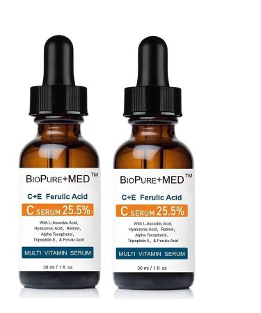 BioPureMED 25% Vitamin CE+Ferulic Acid Serum for Face: Anti Wrinkle Serum with Tripeptide-5 Retinol Hyaluronic Acid tns Best Korean Organic Vitamin C Serum/Face Moisturizer (2 Pack)