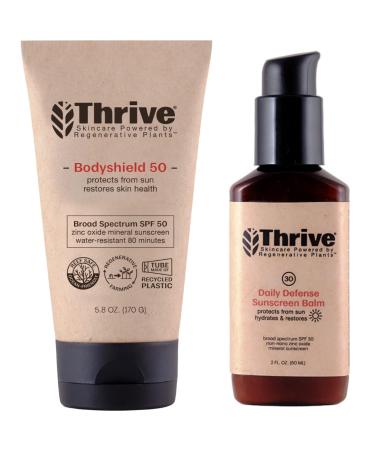 Thrive Natural Care Moisturizing Mineral Face Sunscreen SPF 30 & Water Resistant Reef Safe Body Sunscreen SPF 50 Bundle - Broad Spectrum Zinc Oxide Sunblock Vegan Face & Body 3.9 Fl Oz (Pack of 2)