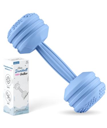 Baby Dumbbell Toy - Silicone Dumbbell Teether Toys Weight Rattle Sensory Toy for Babies - Great Gift for Baby and Toddler Girls or Boys Blue