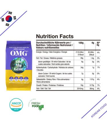 Korea Food OMG Oh My Gim Seaweed Snack - Wasabi Flavor Nori Algae (4g x 16) for International Shipping - Buy Online on SooperMarket.com