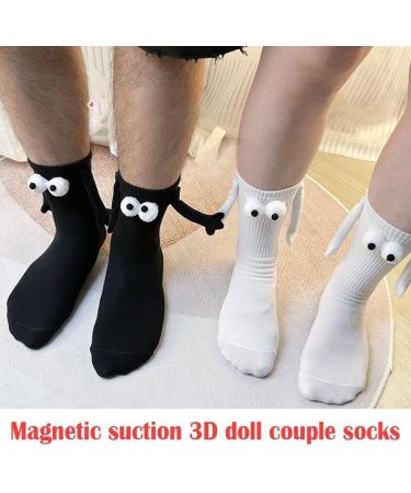 Hand Holding Magnetic Couple Socks - 2 Pair White Unisex 3D Doll Design - Buy Online on SooperMarket.com