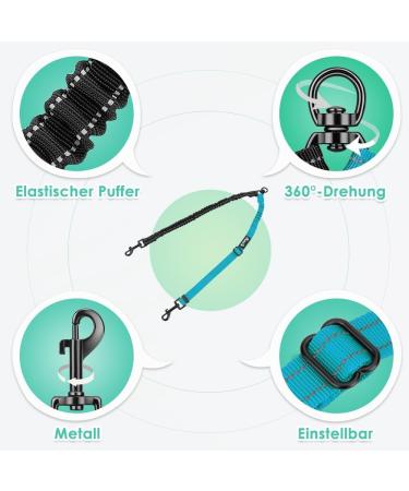 Buy NASJAC Double Dog Leash - No Tangle 360 Rotatable Adjustable Bungee Reflective Leash for Small Medium & Large Dogs - 2-Color Black & Aquamarine - Buy Online on SooperMarket.com