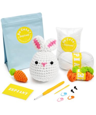 Crochet Kits for Beginners - All-in-One Stuffed Animal Knitting Sets - Step-by-Step Video Tutorials DIY, Rabbit&Carrot Crochet Kits