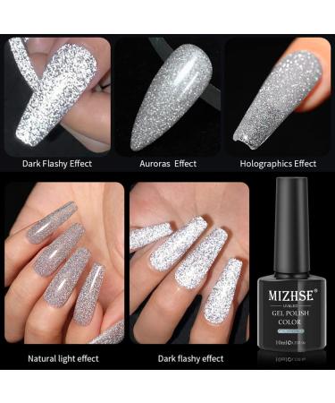 MIZHSE Reflective Glitter Gel Polish Set - Silver Colorful Glitter | Christmas Nail Art Varnish Manicure Kit for Beginners | Soak Off LED Lamp Included - Buy Online on SooperMarket.com