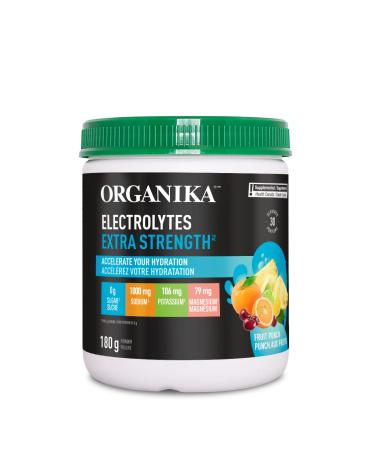 Organika Electrolytes Extra-Strength Powder- Fruit Punch- High in Sodium for Sports Recovery - Saltier Taste Sugar-Free Hydration and Electrolyte Replenishment - 180g - 30 servings Fruit Punch 180 g (Pack of 1)