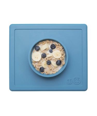 ezpz Happy Bowl (Blue) - 100% Silicone Suction Bowl with Built-in Placemat for Toddlers + Preschoolers Dishwasher Safe
