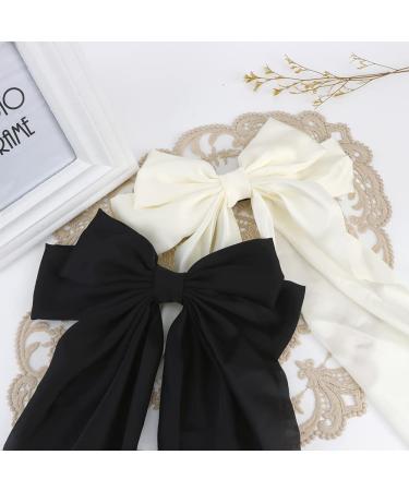 ATODEN Silky Satin Hair Bows 2 Pcs - Oversized Black & White Hair Ribbons for Women - Buy Online on SooperMarket.com