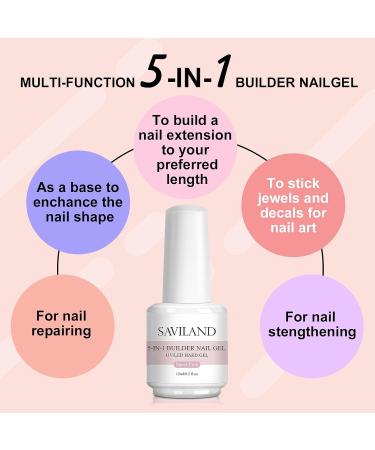 Saviland 5-In-1 Builder Nail Gel - Light Pink 15ml | U V/LED Nail Polish for Professional Manicure and Nail Repair - Buy Online on SooperMarket.com