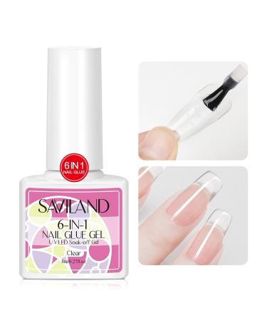 Saviland Nail Glue Press on Nails: 6 in 1 Gel x Nail Glue for Acrylic Nails Long Lasting Curing Needed U V LED Hard Solid Gel Extension Glue for False Nail-Tip Women Set A-Gel x Nail Glue
