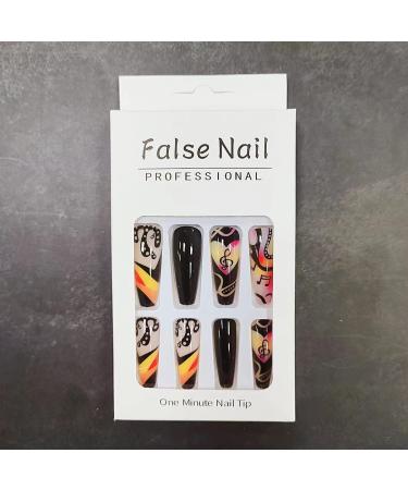 GORS Long Black Press on Nails - Colorful Coffin Fake Nails with Graffiti Note Designs | Full Cover False Nails for Women - Buy Online on SooperMarket.com