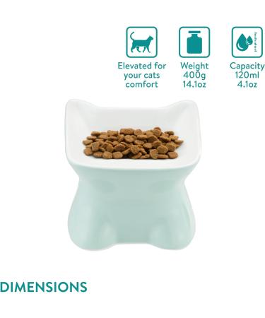 Navaris Raised Ceramic Cat Bowls (Set of 2) - Elevated Food and Water Bowl Pack for Cats - Cute Kitty Shaped Dishes with Ears - Dishwasher Safe - Green/Peach - Buy Online on SooperMarket.com