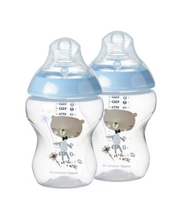 Tommee Tippee Closer to Nature Baby Bottles  Blue Slow Flow Breast-Like Nipple with Anti-Colic Valve (9oz  2 Count) 2 Count (Pack of 1)