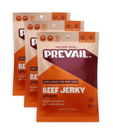 PREVAIL Grass Fed Beef Jerky Snack Packs | Keto, Paleo, Low Sodium | Bulk Umami Beef Jerky (3 Pack, 2.25oz Each) - Buy Online on SooperMarket.com