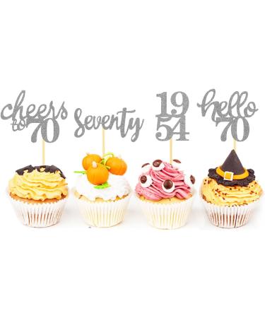 24 Pcs Glitter 70th Birthday Cupcake Toppers for Celebrating 70th Birthday Party Decorations for Seventy Years Old Birthday Party Supplies (Silver new) - Buy Online on SooperMarket.com