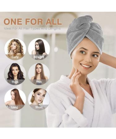 HOMEXCEL 3-Pack Microfiber Hair Towel Turbans for Women - Super Absorbent Hair Drying Wrap - Anti Frizz - 10x26 Inch (Pink-Blue-Grey) - Buy Online on SooperMarket.com