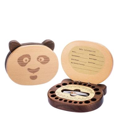 Baby Tooth Fairy Box/Holder with Lanugo Bottle AhfuLife Wooden Panda Gift Keepsake Box for First Lost Deciduous Teeth Cute Tooth Storage Holder Organizer Christening Gift for Newborn Boys & Girls