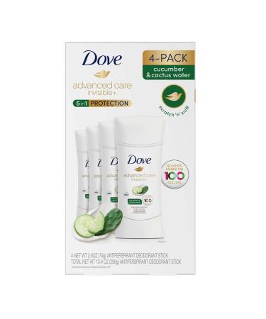 Dove Advanced Care Invisible+ Antiperspirant Deodorant Stick  Cucumber and Cactus Water  2.6 oz  4 ct