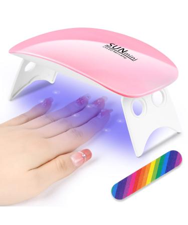 Uraqt Mini UV lamp for gel nails USB portable LED nail lamp 60s/120s timer nail dryer lamp with 6 LED lamps with nail file nail tools for dryer fingernails and toenail (pink)