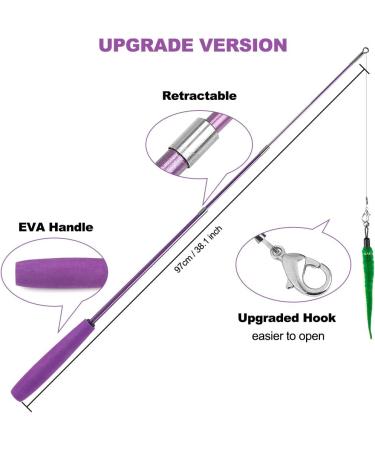 Retractable Cat Toy Wand Bundle - 11 Interactive Feather Toys and Bell Teaser Refills - 7 Worms, 1 Fish - Includes Replacement Line - Fun Exercise Toy for Cats - Buy Online on SooperMarket.com