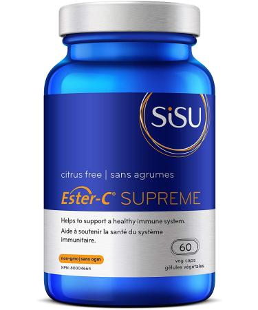 Sisu Ester-C Supreme Capsules 24-hour Immune Support With Antioxidant Bioflavonoids and Larch Arabinogalactan for Immune System Support 60 caps Citrus free Gluten Free Vegan Non-GMO