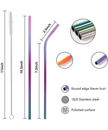 8PCS Reusable Straws 10.5" Stainless Steel Straws -with Cleaning Brush and Silicon Tips for 20/30 Oz Yeti Tumblers with Carrying Case - Buy Online on SooperMarket.com