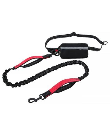 Plutus Pet Hands Free Dog Lead Soft Padded Dual Handle Retractable Bungee Lead with Reflective Stitches Adjustable Wasit Lead for Dog Walking Running Jogging for Medium Large Dogs Red