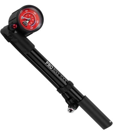 PRO BIKE TOOL Shock Pump for Mountain, Road Bikes and Motorcycle  High Pressure 300 Psi for Front Fork and Rear Bicycle Suspension Air Shocks  Anti-Leak Valve  T-Handle Design  Industrial Gauge