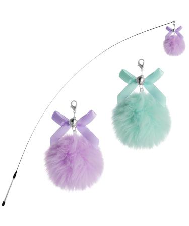 Bewudy 2 PCS Cat Wand Interactive Cat Toy Interactive Cat Wand Toys with Bells Cat Feather Toys for Indoor Cats Feather Dangler Funny Exercise for Indoor Cat Kitten Catcher (Ball)