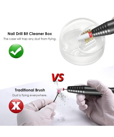 AMAZDIP Nail Drill Bits Cuticle Cleaner Case Tool - 2-in-1 Steel Wire & Nylon Brush for Carbide/Ceramic Bits - White - Buy Online on SooperMarket.com